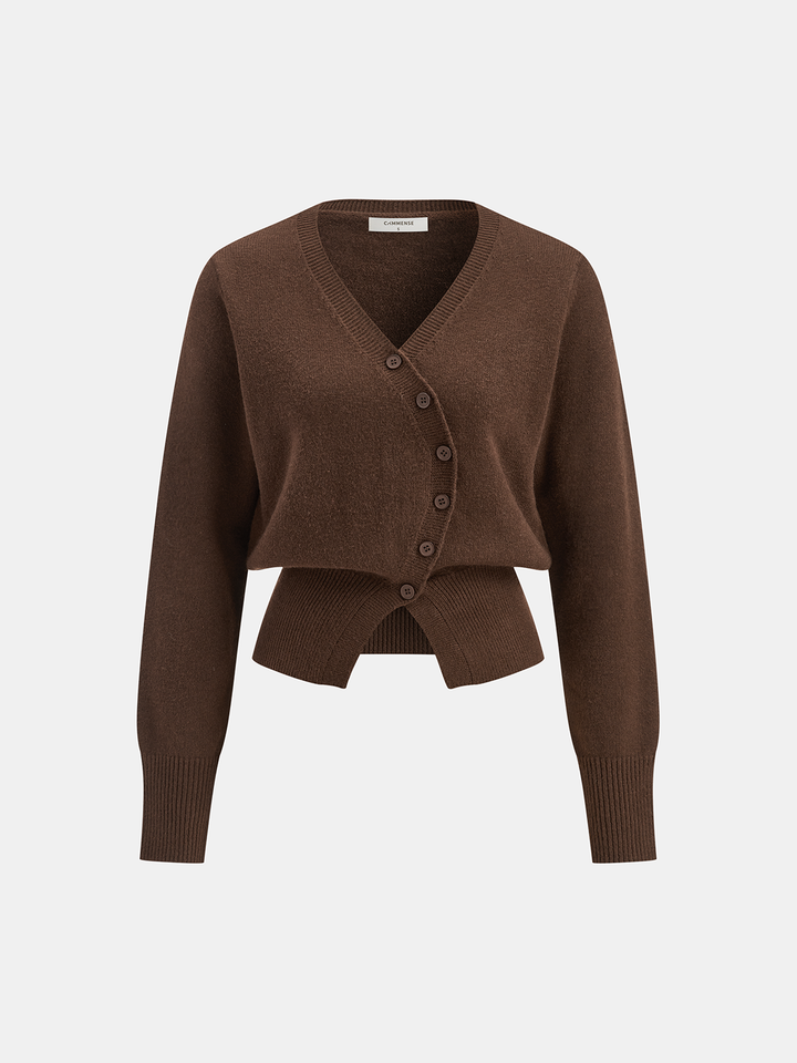 Asymmetric Button Front Cardigan  Liora Lane Boutique Cardigans Brown / XL 42.00
