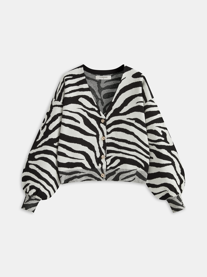 Zebra Print Puff Sleeve Cardigan  Liora Lane Boutique Cardigans BlackandWhite / XL 99.99