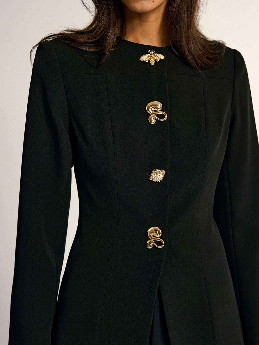 Metal Detail Crew Neck Blazer  Liora Lane Boutique Blazers