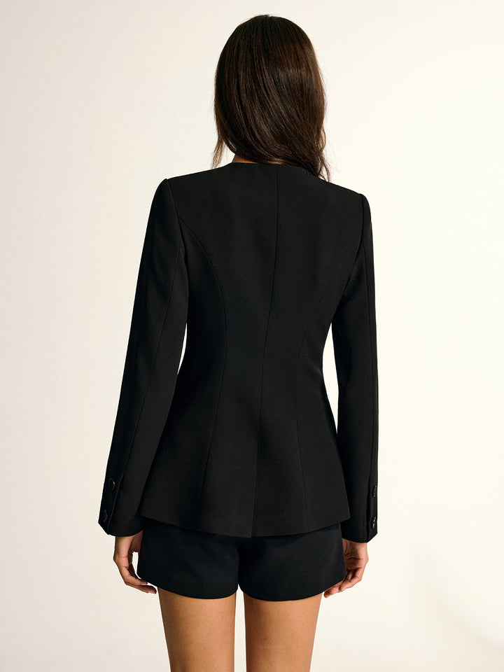 Metal Detail Crew Neck Blazer  Liora Lane Boutique Blazers