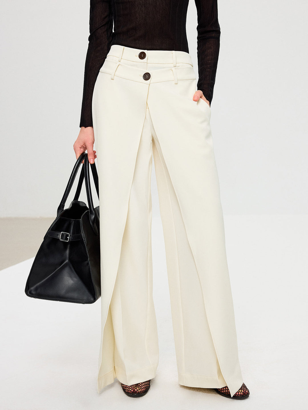 Double Waistband Layered Wide-Leg Pants  Liora Lane Boutique Pants Off-White / XL 65.00