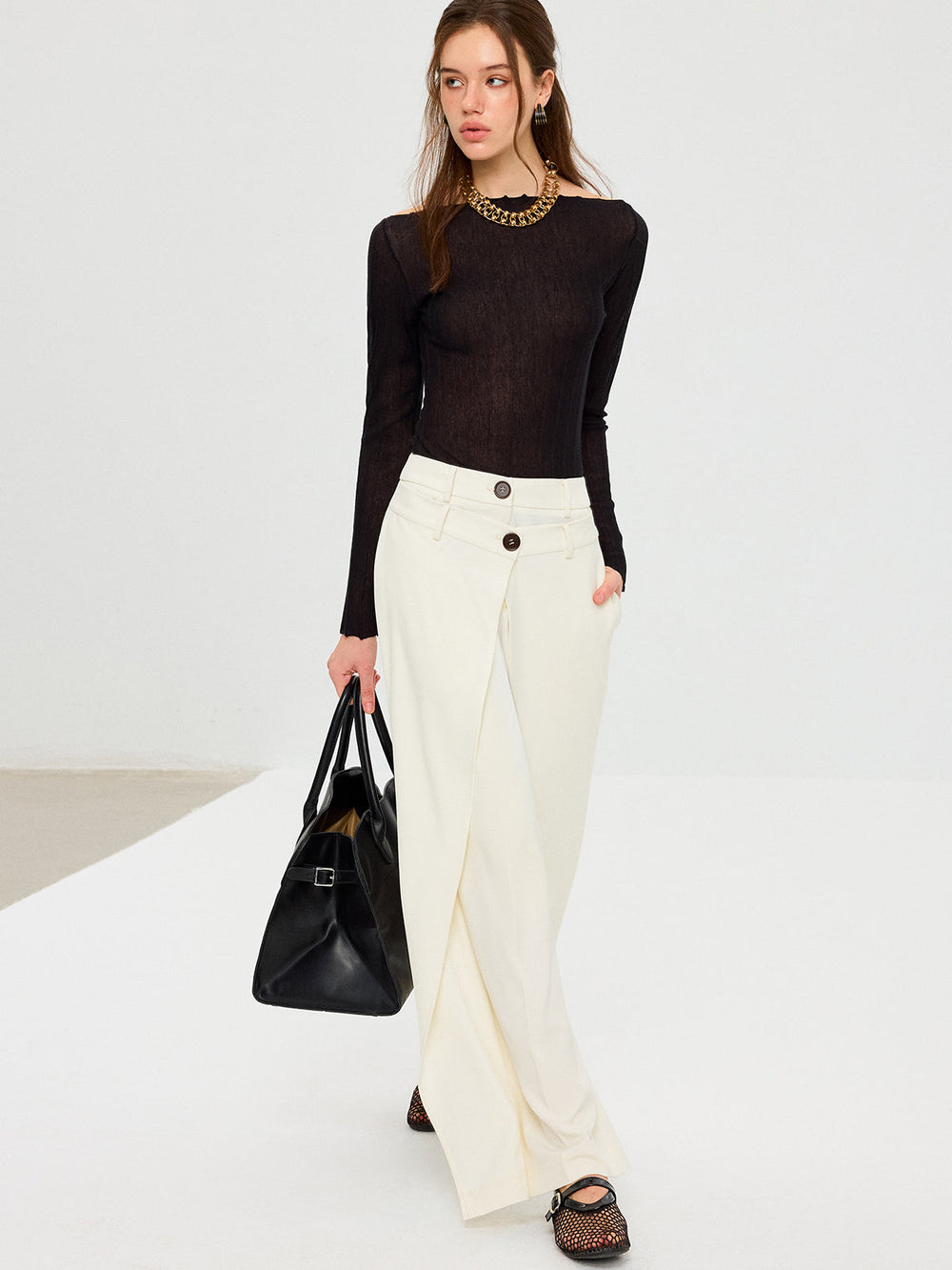 Off-Shoulder Sheer Knit Top  Liora Lane Boutique T-Shirts