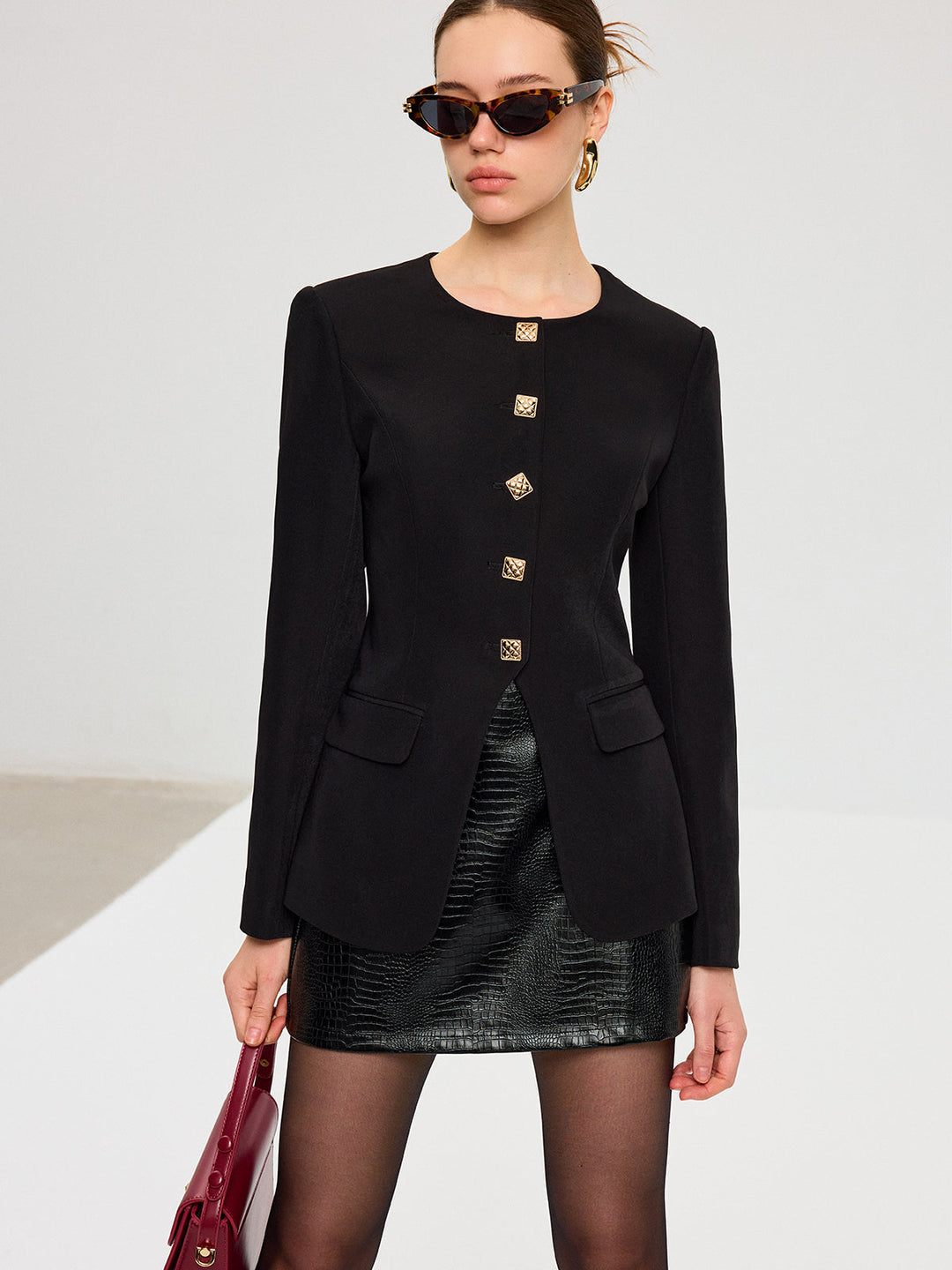 Split Hem Metal Button Blazer  Liora Lane Boutique Blazers Black / XL 155.00