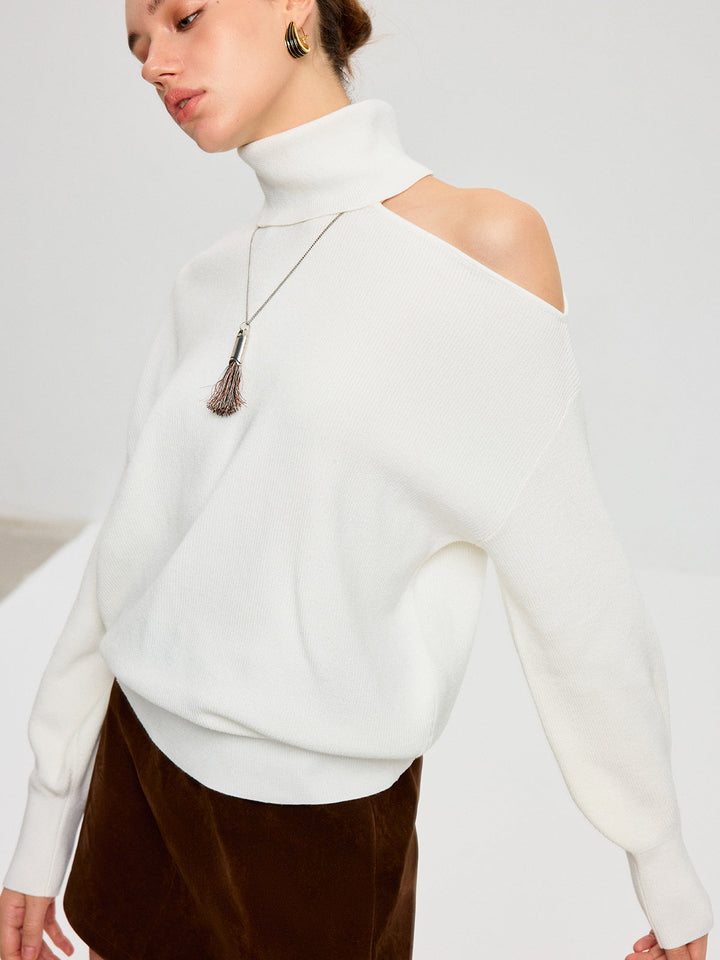 Turtleneck Cold Shoulder Wool Blend Sweater  Liora Lane Boutique Sweaters