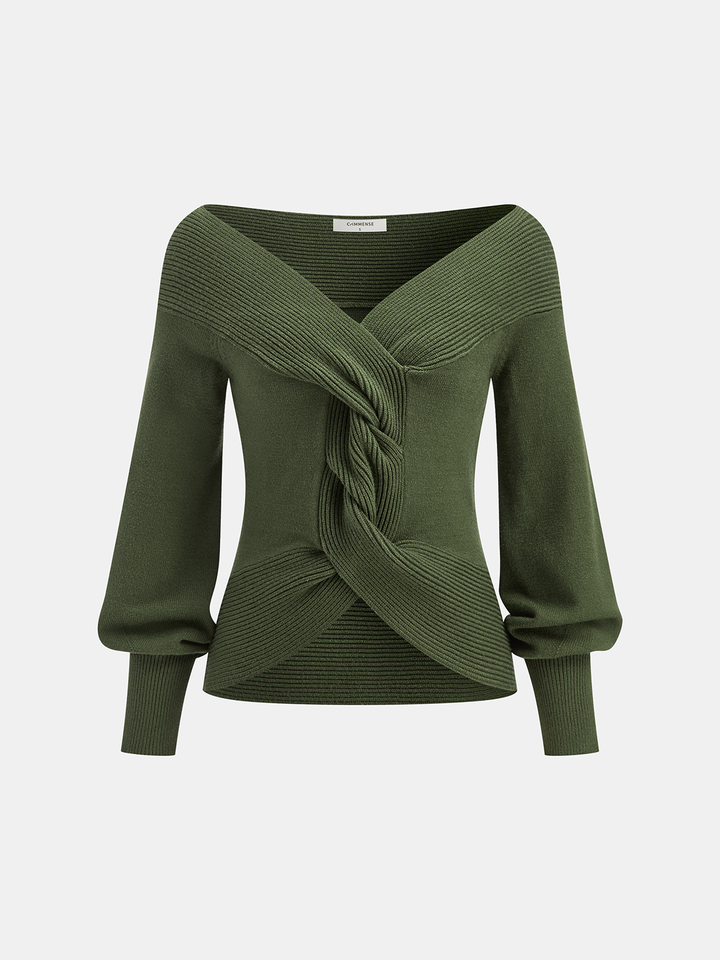 Off-Shoulder Twist Knit Top  Liora Lane Boutique Knit Tops