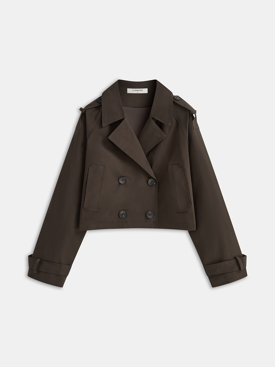 Double-Button Cropped Trench Coat  Liora Lane Boutique Trench Coats Dark Brown / XL 64.00