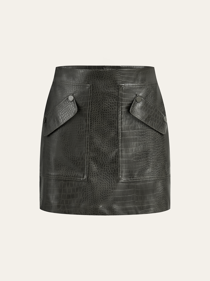 Faux Leather Crocodile-Embossed Mini Skirt  Liora Lane Boutique Skirts Dark Green / XL 39.00