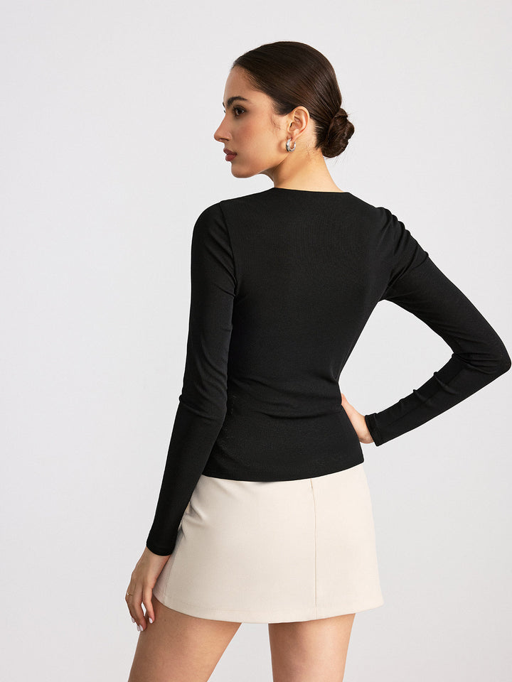 Keyhole Mandarin Button T-Shirt  Liora Lane Boutique T-Shirts