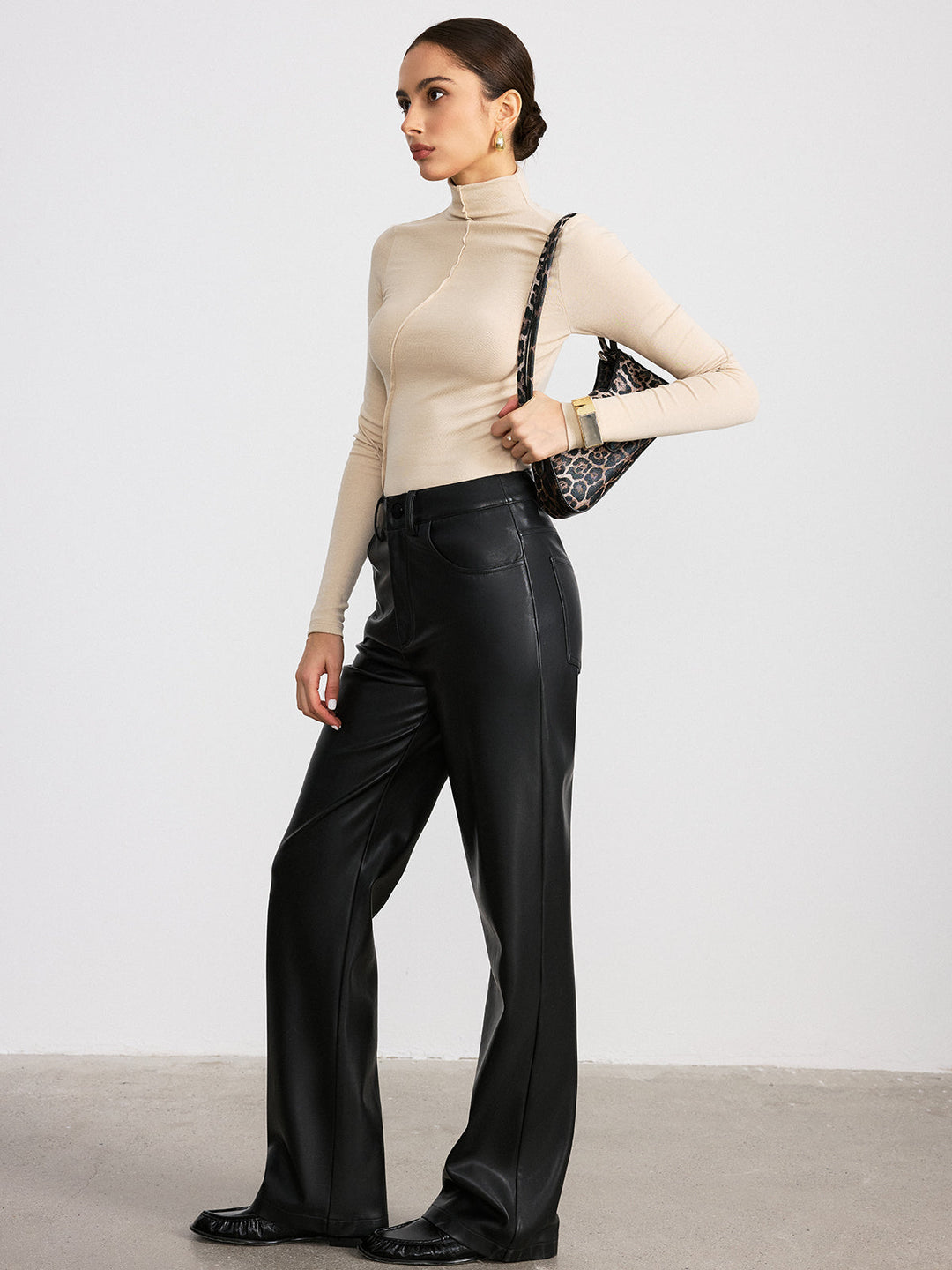 Seam Detail Turtleneck Slim T-Shirt  Liora Lane Boutique T-Shirts Apricot / XL 29.00