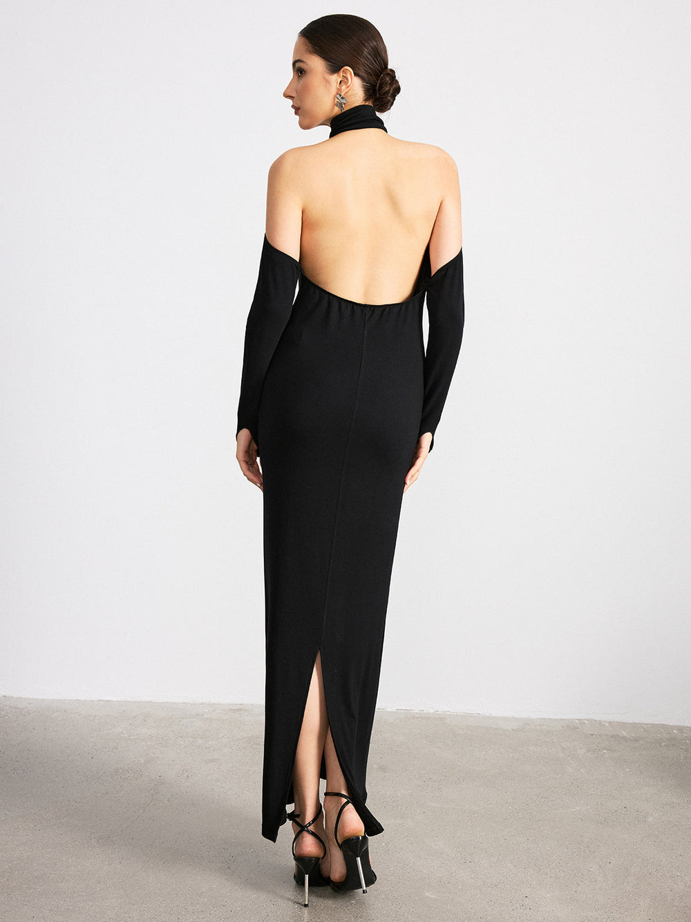 Halter Neck Backless Long Sleeve Knit Maxi Dress  Liora Lane Boutique Dresses