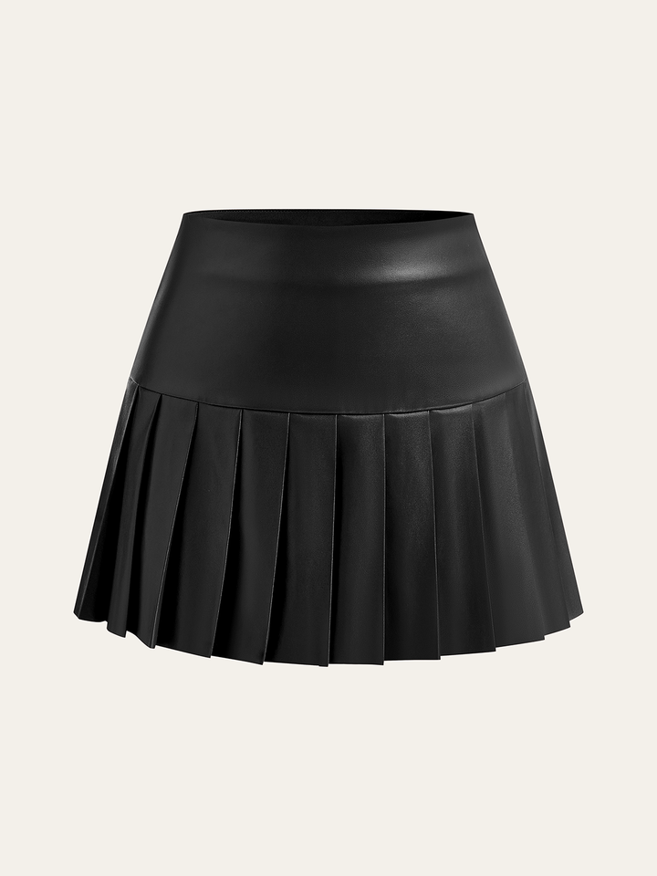 Faux Leather High-Waist Pleated Mini Skirt  Liora Lane Boutique Skirts Black / XL 32.00