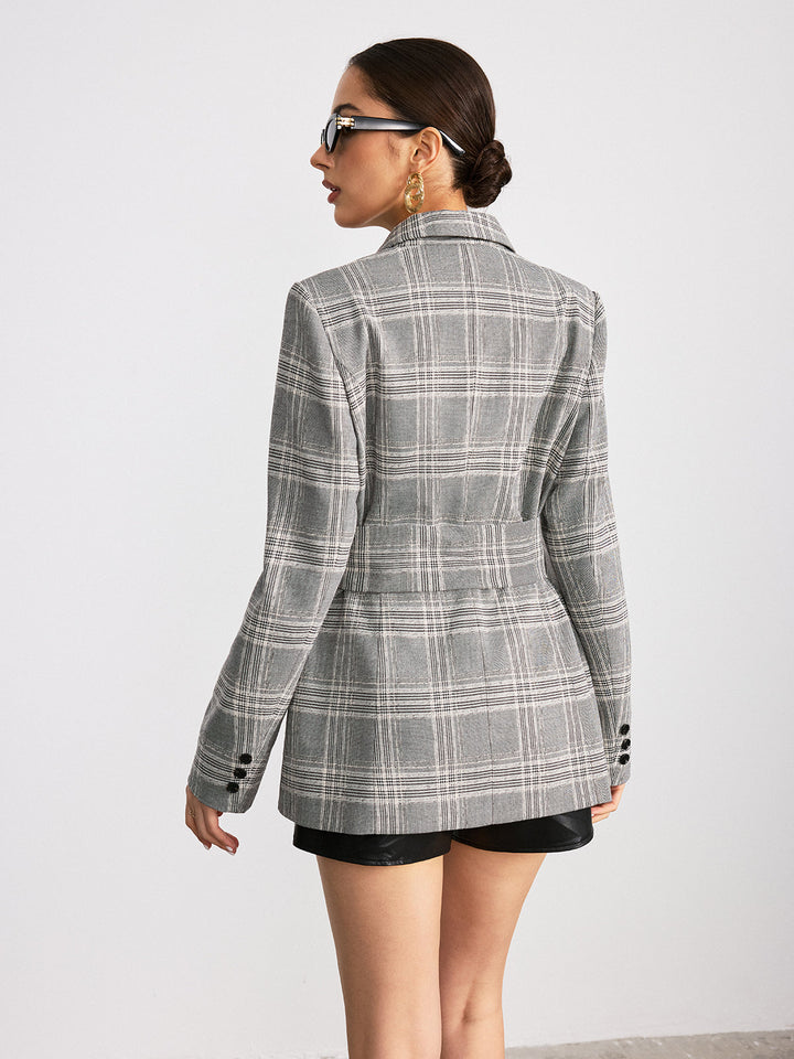 Plaid Cotton Blend Blazer with Wide Belt  Liora Lane Boutique Blazers