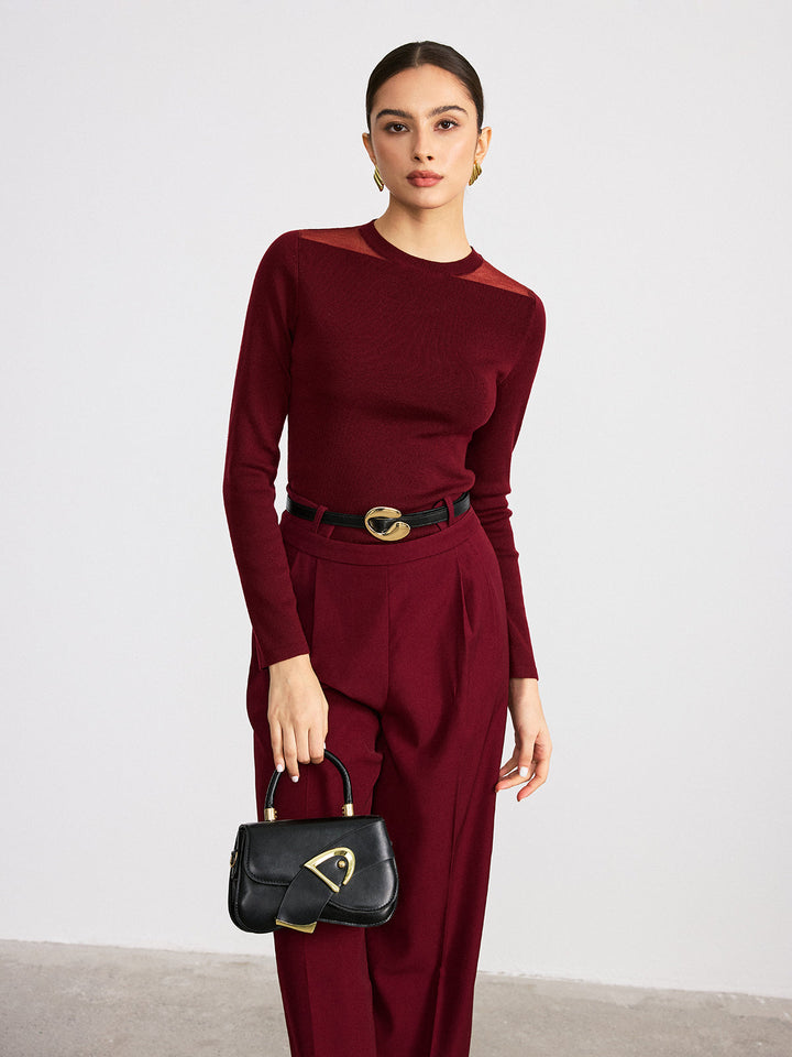 Sheer Paneled Wool Blend Knit Top  Liora Lane Boutique Knit Tops