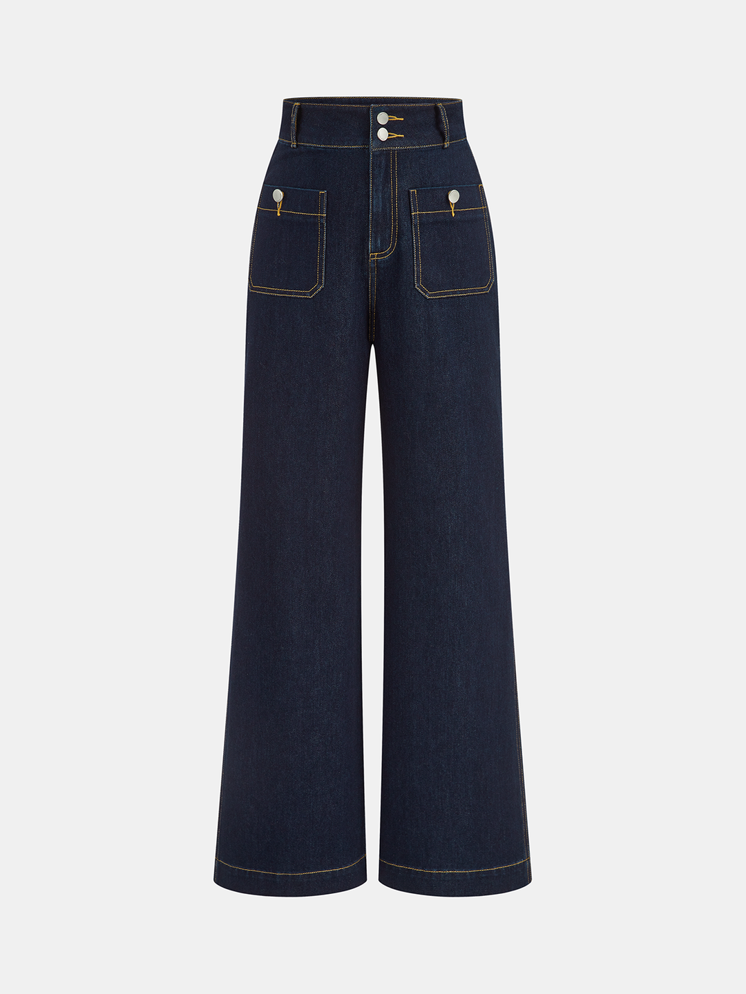 High-Waisted Double-Button Straight-Leg Denim Pants  Liora Lane Boutique Jeans Navy / XL 59.00