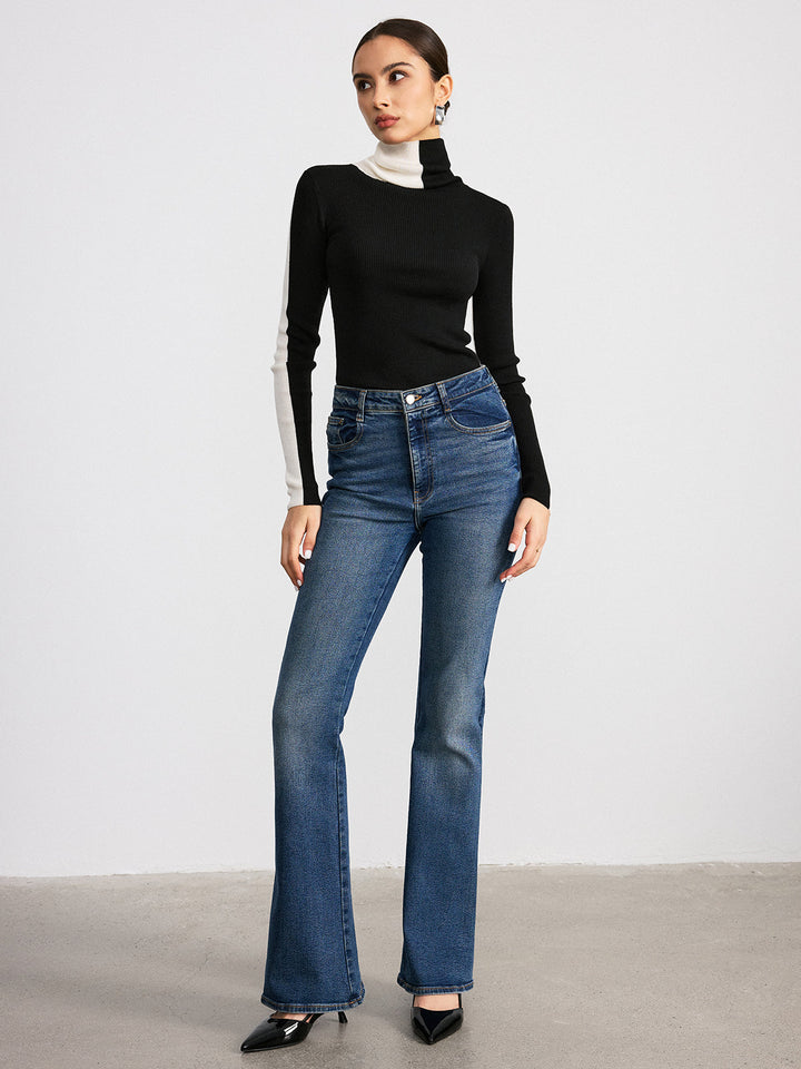Color-Block Turtleneck Ribbed Knit Top  Liora Lane Boutique Knit Tops