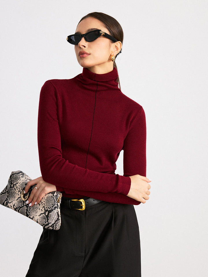 Reversible Turtleneck Wool Blend Sweater  Liora Lane Boutique Sweaters Burgundy / XL 36.00