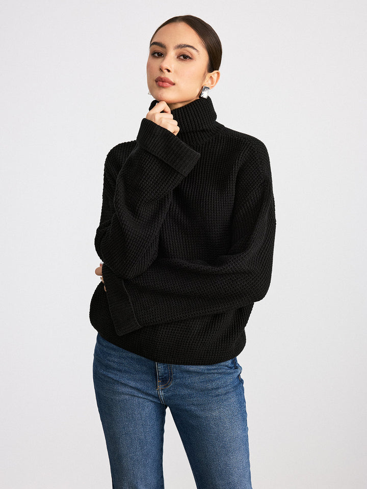 Turtleneck Waffle-Knit Flared Sleeve Sweater  Liora Lane Boutique Sweaters