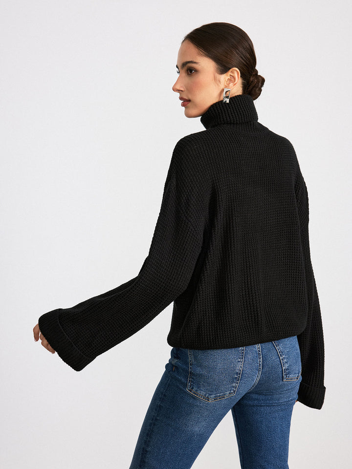 Turtleneck Waffle-Knit Flared Sleeve Sweater  Liora Lane Boutique Sweaters