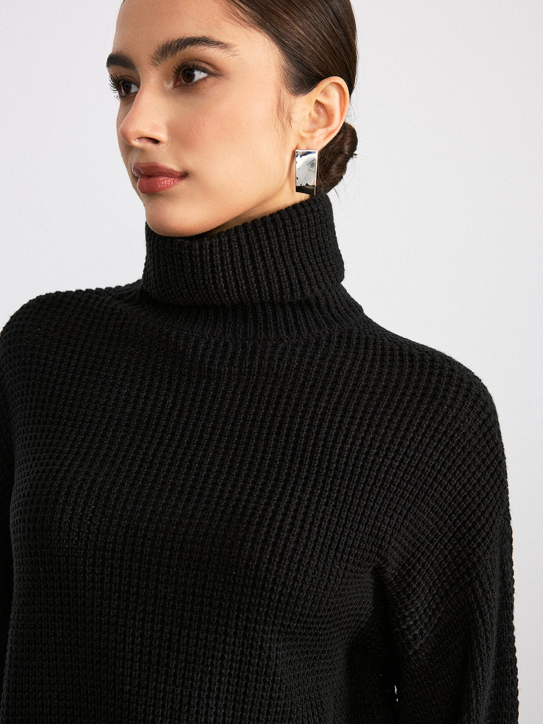Turtleneck Waffle-Knit Flared Sleeve Sweater  Liora Lane Boutique Sweaters