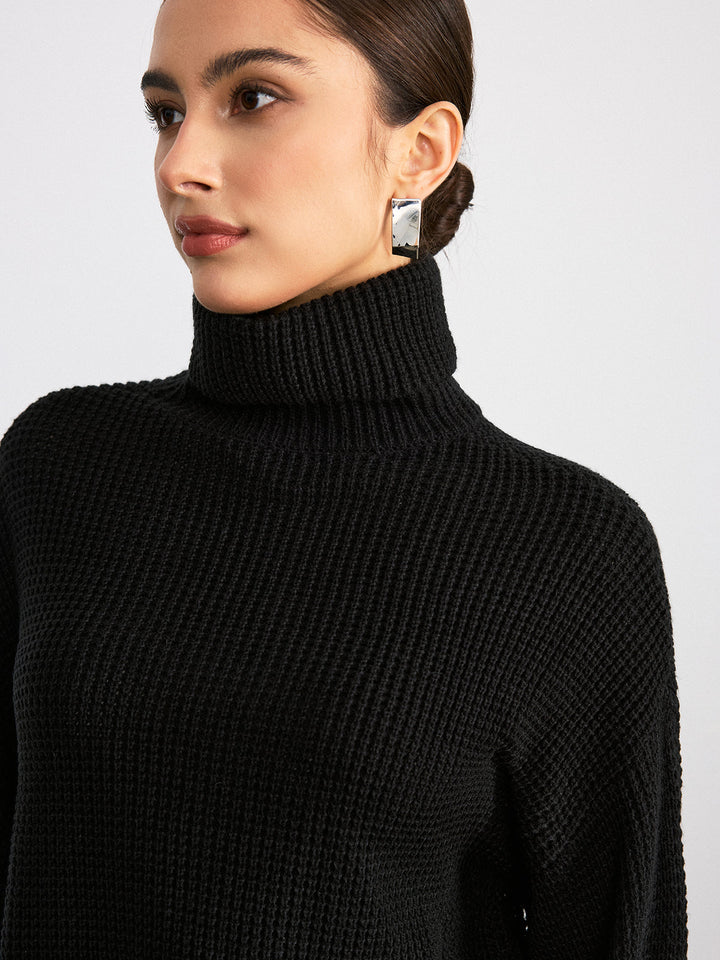 Turtleneck Waffle-Knit Flared Sleeve Sweater  Liora Lane Boutique Sweaters