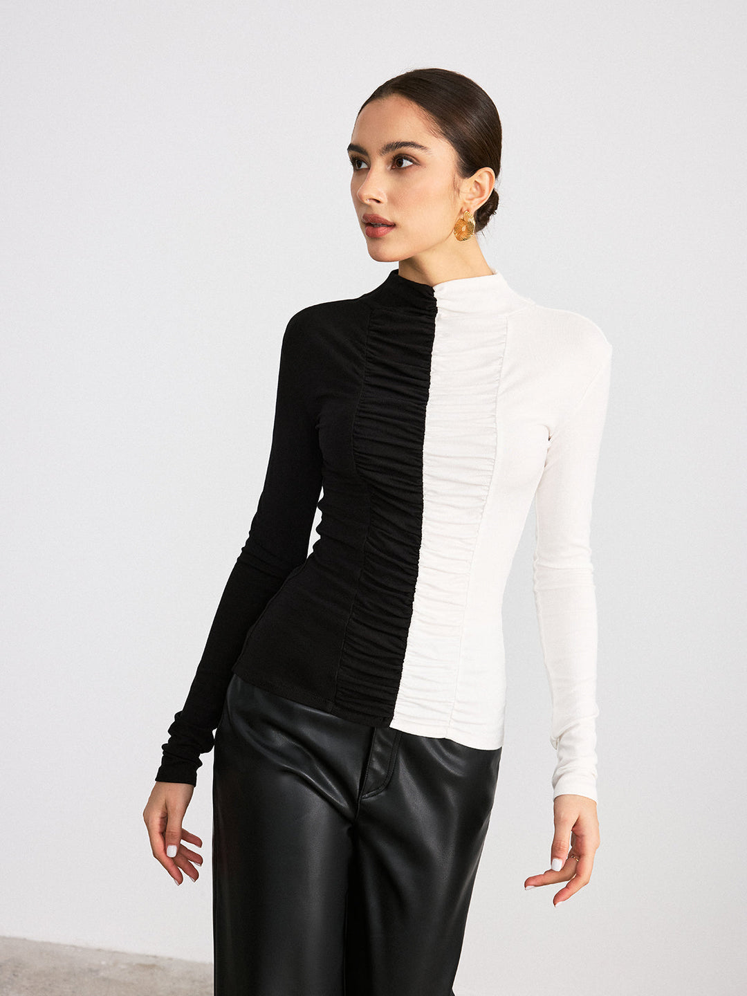 Two-Tone Ruched T-Shirt  Liora Lane Boutique T-Shirts BlackandWhite / XL 32.00