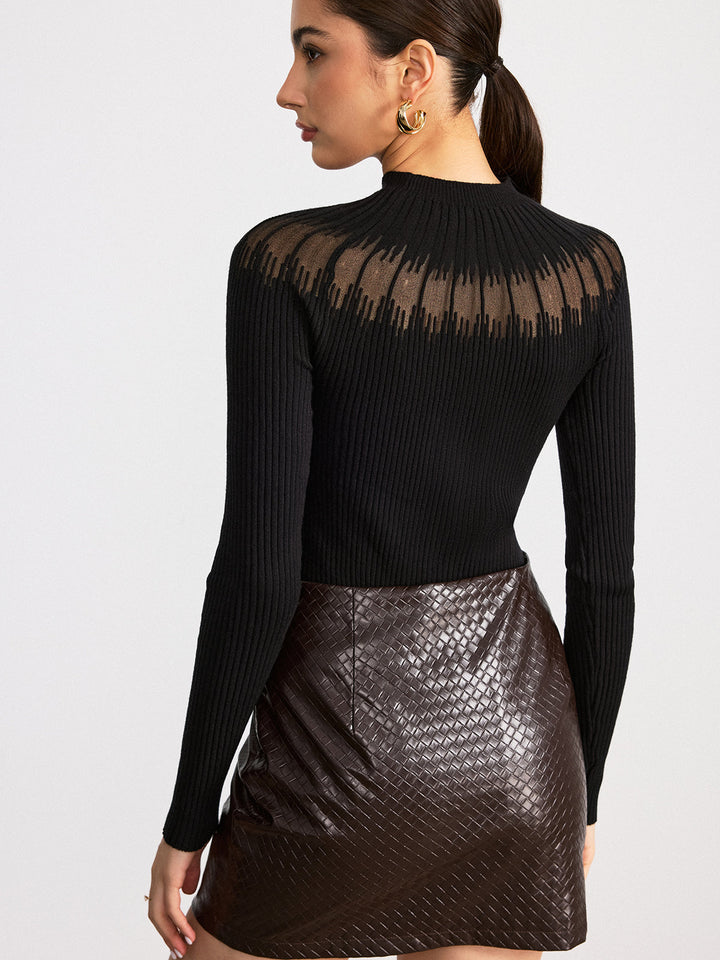 Sheer Panel Mock Neck Sweater  Liora Lane Boutique Sweaters