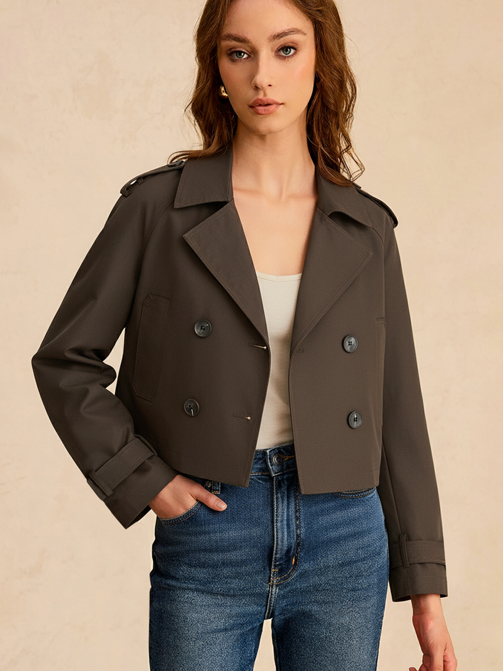 Double-Button Cropped Trench Coat  Liora Lane Boutique Trench Coats