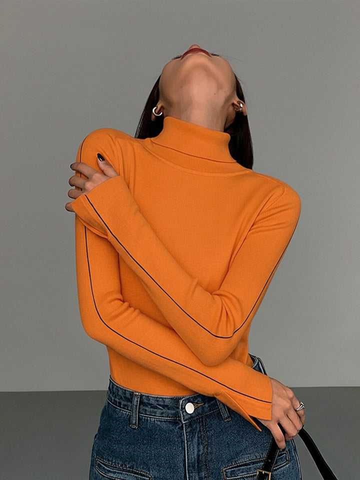 Contrast Piping Turtleneck Sweater  Liora Lane Boutique Sweaters Orange / XL 39.00