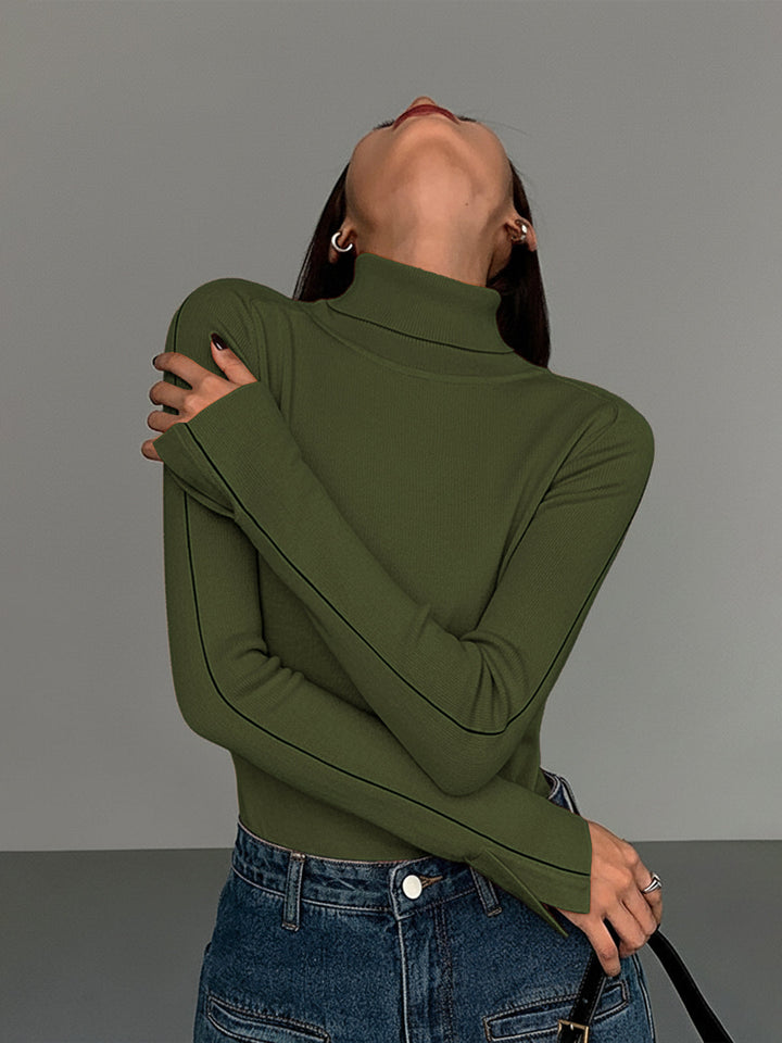 Contrast Piping Turtleneck Sweater  Liora Lane Boutique Sweaters ArmyGreen / XL 39.00
