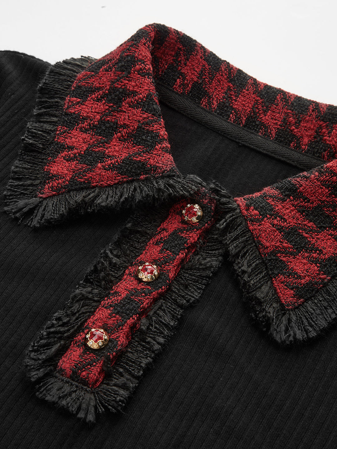 Contrast Checkered Collar Ribbed Knit Top  Liora Lane Boutique Knit Tops