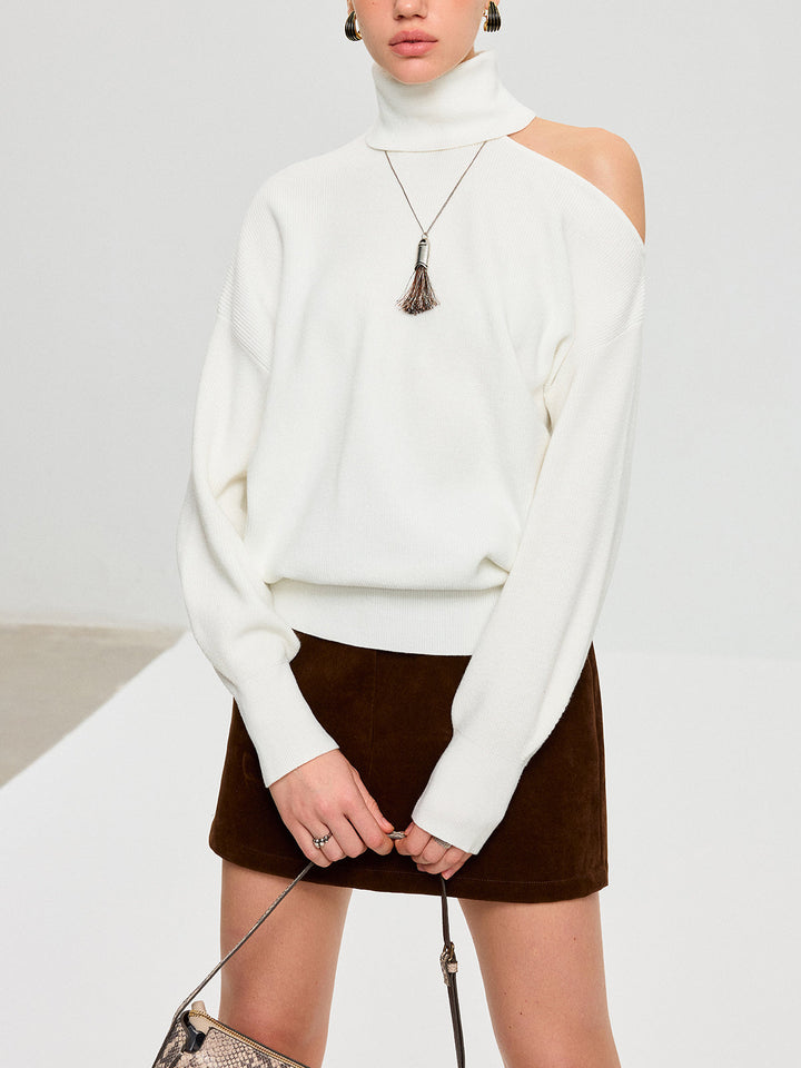 Turtleneck Cold Shoulder Wool Blend Sweater  Liora Lane Boutique Sweaters White / XL 49.00