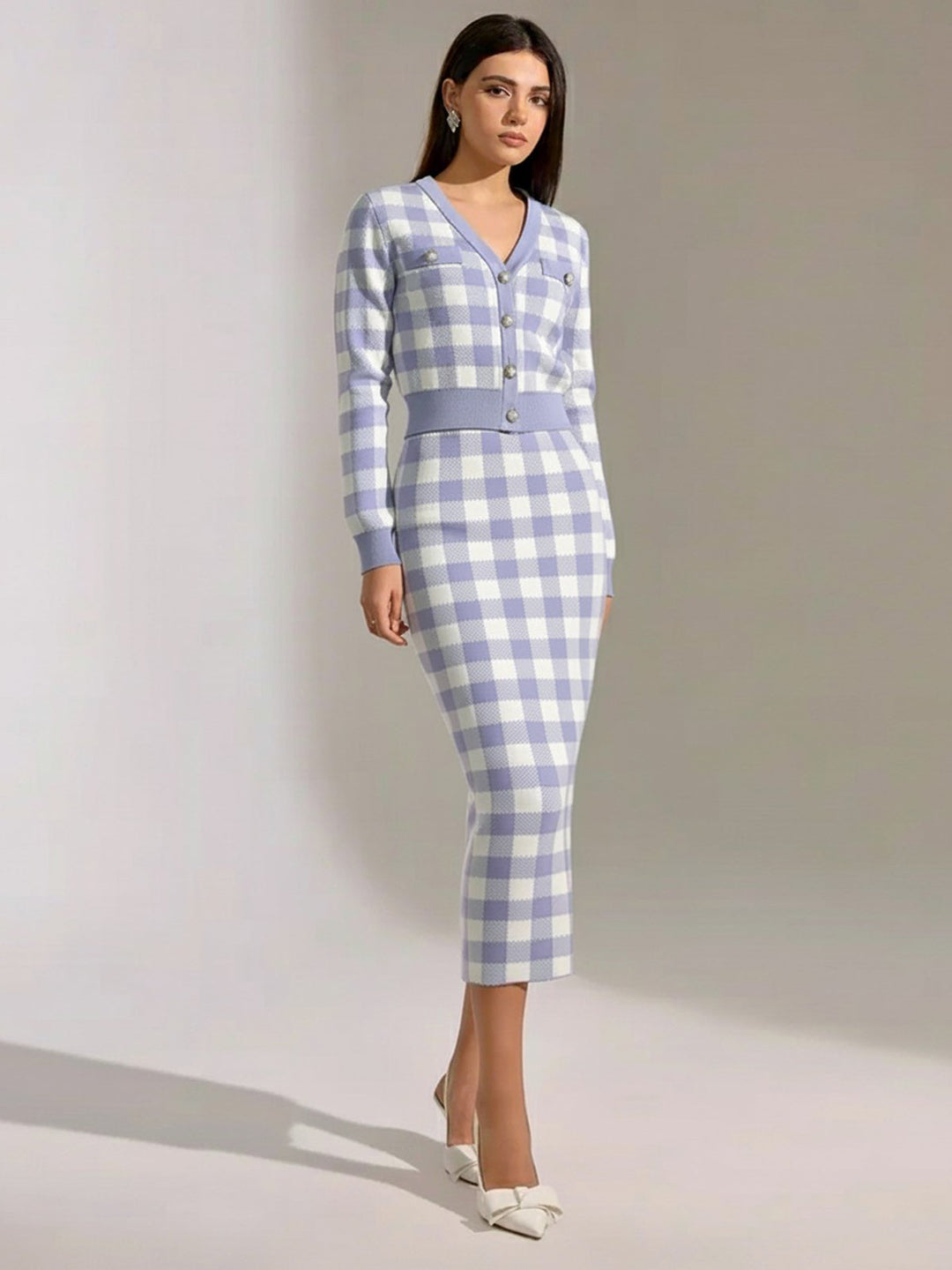 Vintage Plaid Wool Blend Sweater Skirt  Liora Lane Boutique Sweater Skirts Blue / XL 74.99