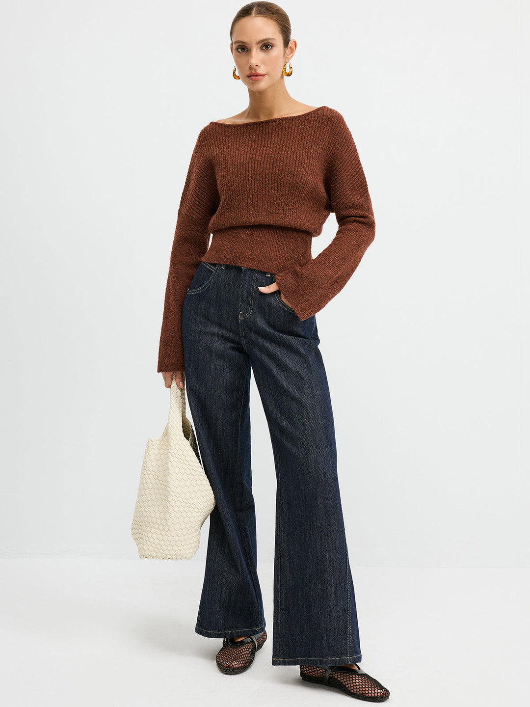 Wool Blend Off-Shoulder Sweater  Liora Lane Boutique Sweaters