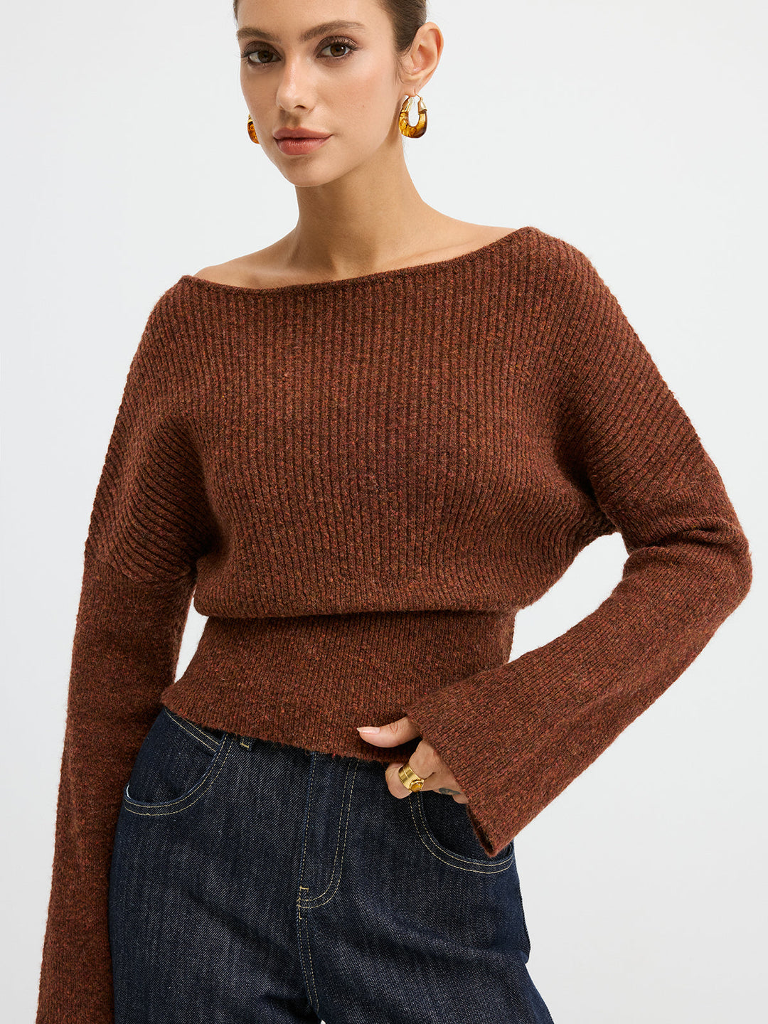 Wool Blend Off-Shoulder Sweater  Liora Lane Boutique Sweaters