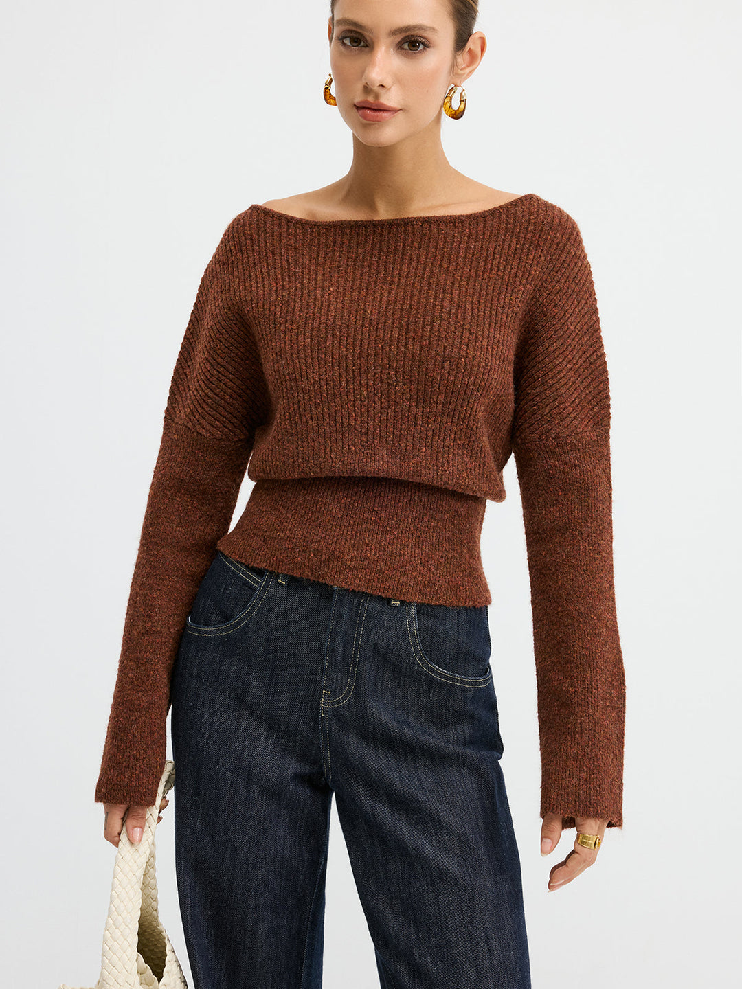 Wool Blend Off-Shoulder Sweater  Liora Lane Boutique Sweaters