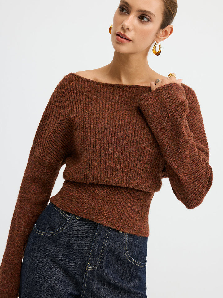 Wool Blend Off-Shoulder Sweater  Liora Lane Boutique Sweaters