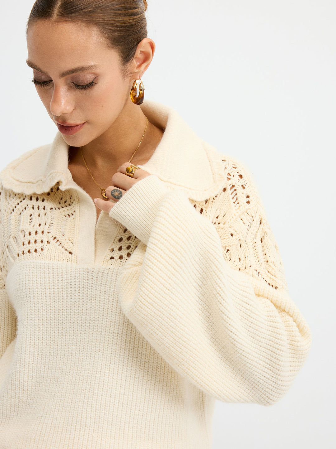 Openwork Polo Knit Sweater  Liora Lane Boutique Sweaters