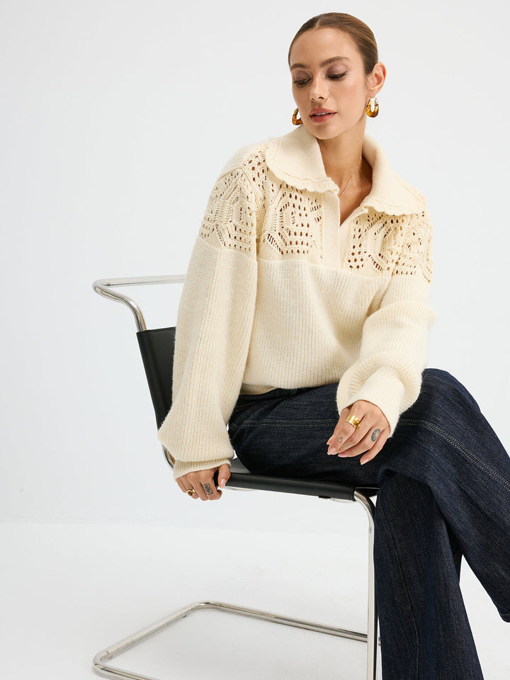 Openwork Polo Knit Sweater  Liora Lane Boutique Sweaters
