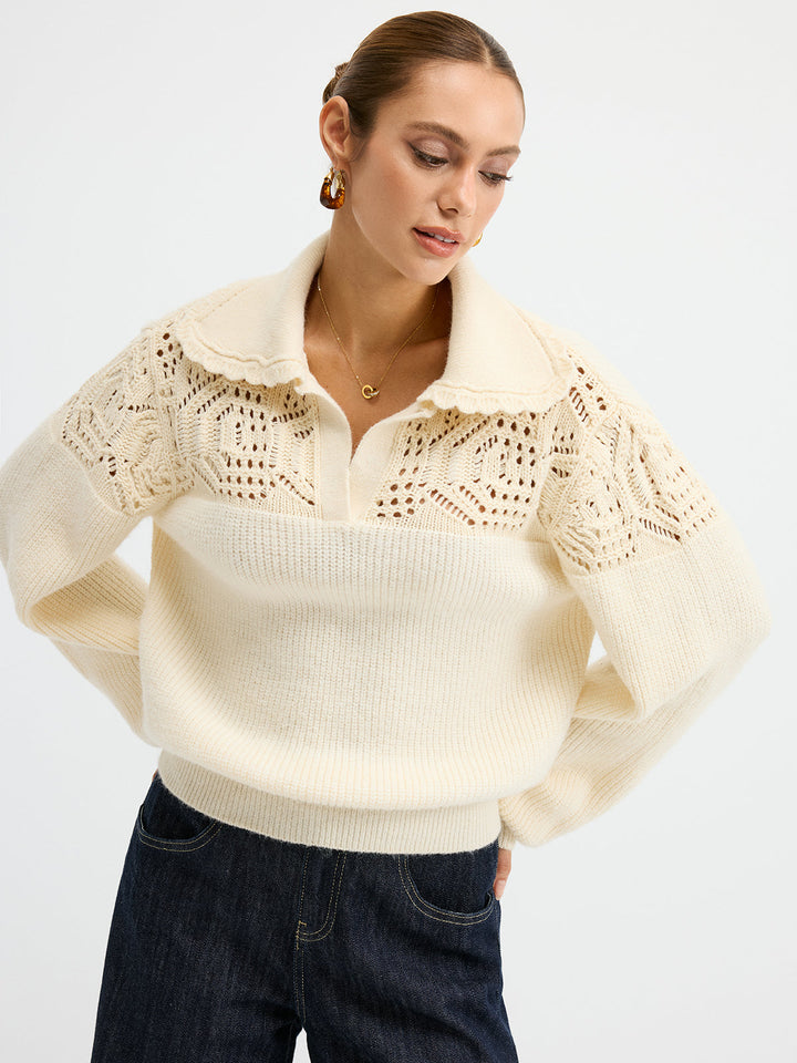 Openwork Polo Knit Sweater  Liora Lane Boutique Sweaters