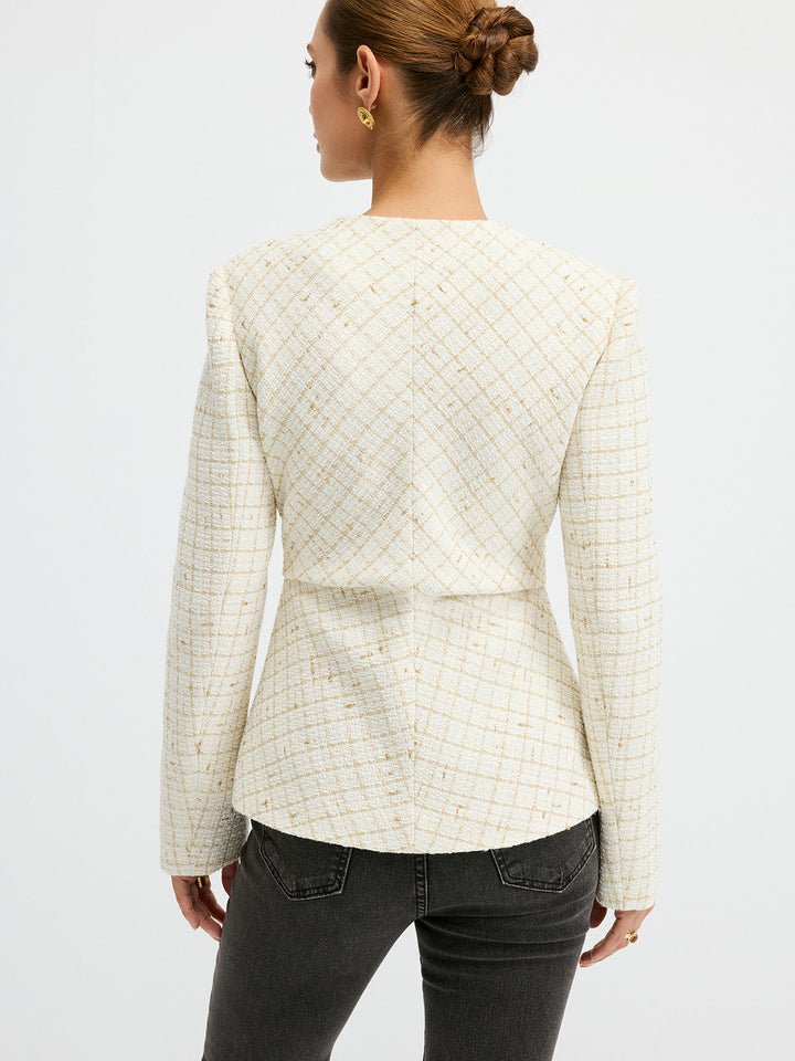 Tweed Round Neck Waist-Cinching Blazer  Liora Lane Boutique Blazers