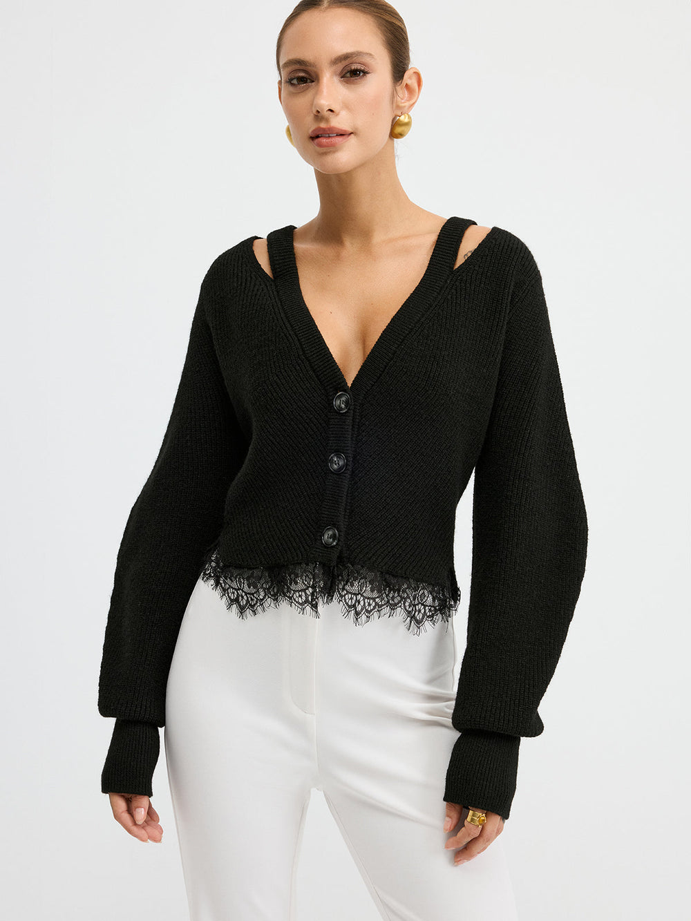 Lace Hem Wool Blend Cardigan  Liora Lane Boutique Cardigans