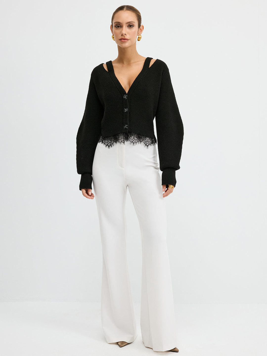 Lace Hem Wool Blend Cardigan  Liora Lane Boutique Cardigans