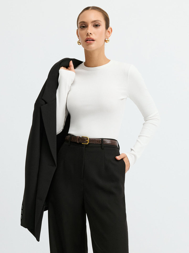 Ribbed Crew Neck Long Sleeve T-Shirt  Liora Lane Boutique T-Shirts