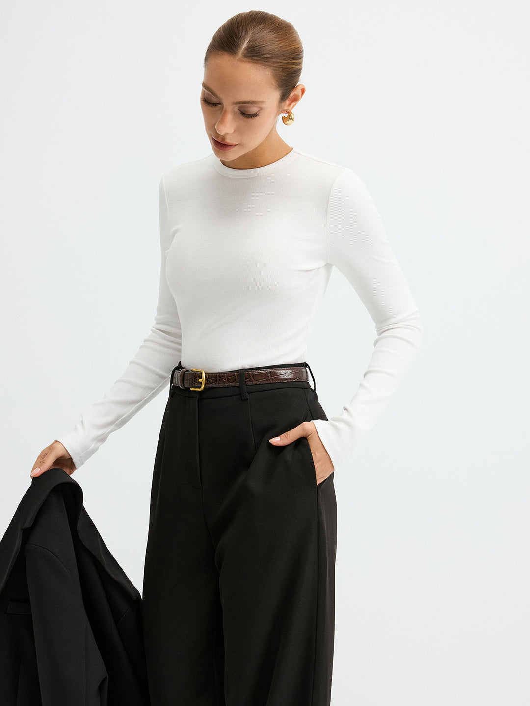 Ribbed Crew Neck Long Sleeve T-Shirt  Liora Lane Boutique T-Shirts