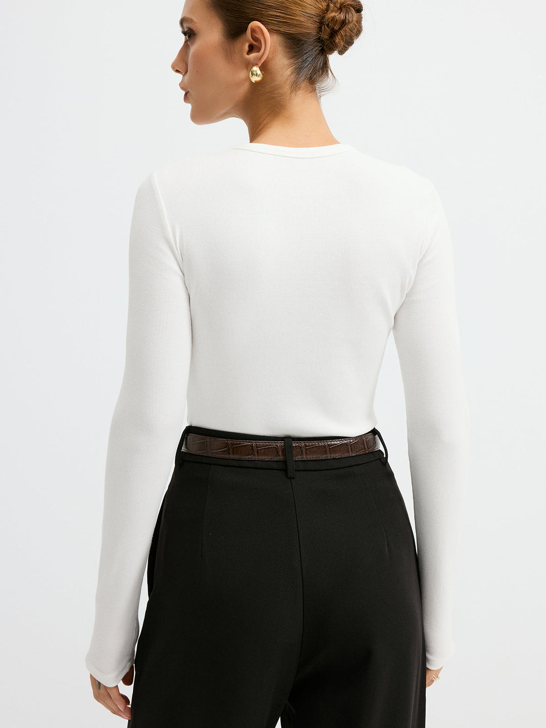 Ribbed Crew Neck Long Sleeve T-Shirt  Liora Lane Boutique T-Shirts