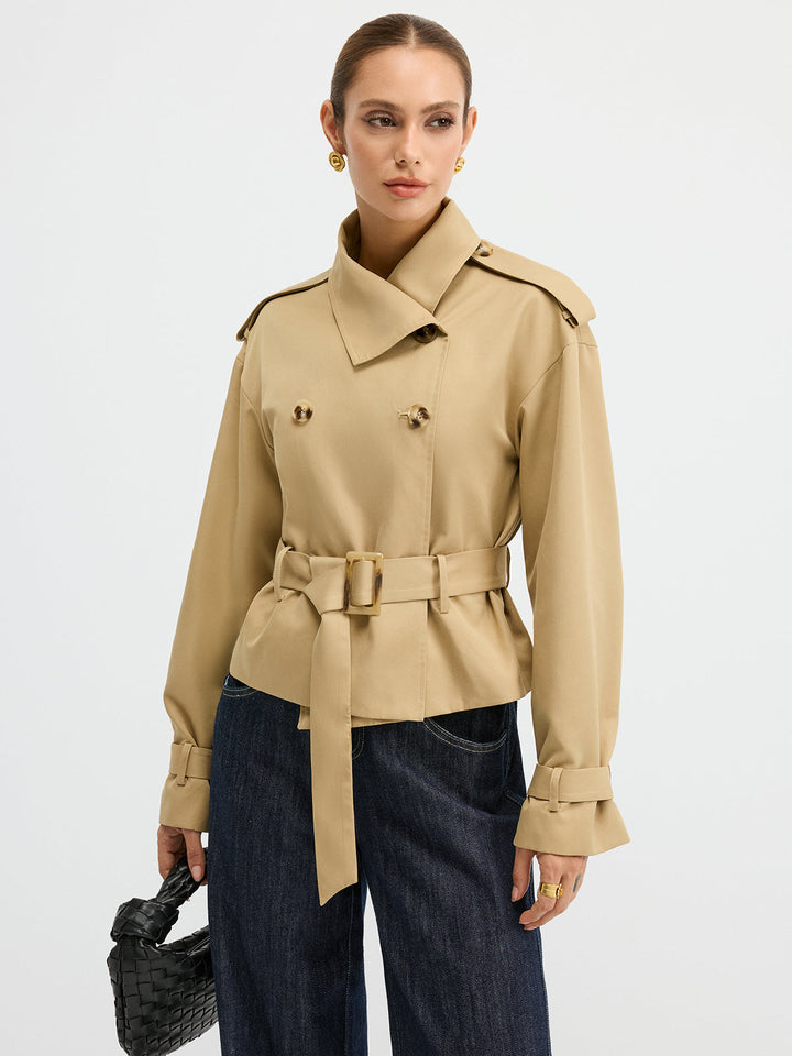 Double-Breasted Belted Trench Coat  Liora Lane Boutique Trench Coats Khaki / XL 66.00