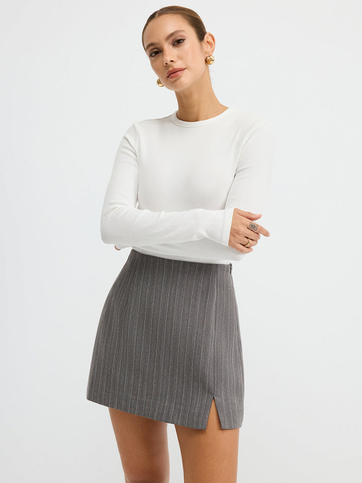 Pinstripe Slit Mini Skirt  Liora Lane Boutique Skirts Grey / XL 28.00