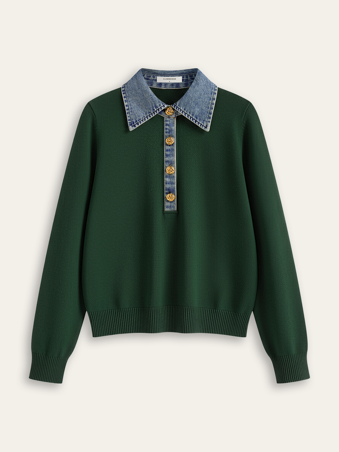 Denim Collar Wool Blend Knit Top  Liora Lane Boutique Knit Tops ArmyGreen / XL 54.00