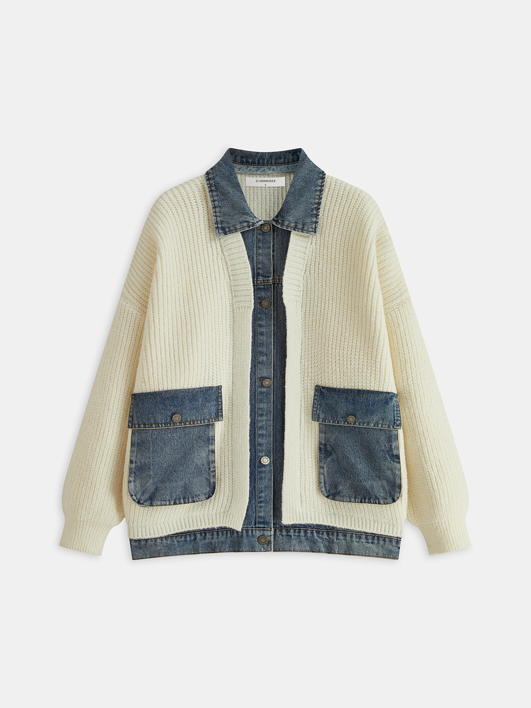 2 in 1 Denim Paneled Cardigan  Liora Lane Boutique Cardigans Off-White / L 104.00