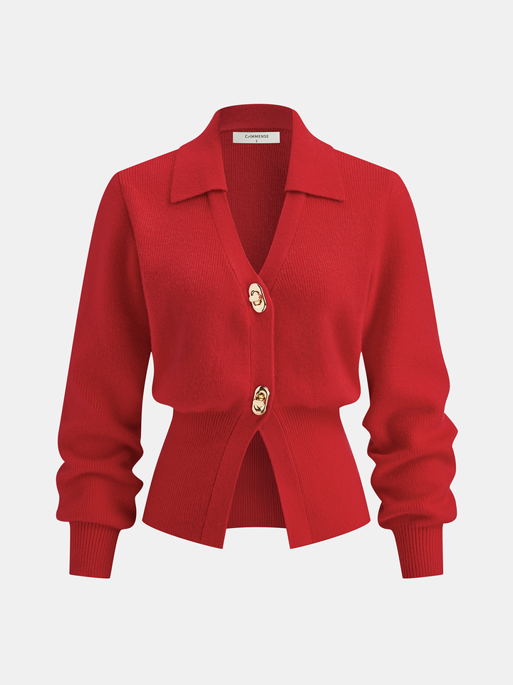 Contrast Trim Button Wool Blend Cardigan  Liora Lane Boutique Cardigans Red / XL 49.00